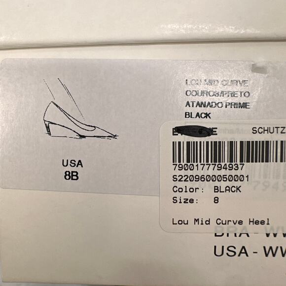 SCHUTZ New in Box Lou Mid Curve Pump Heel Black Leather with Gold Heel // 8 - Picture 10 of 11